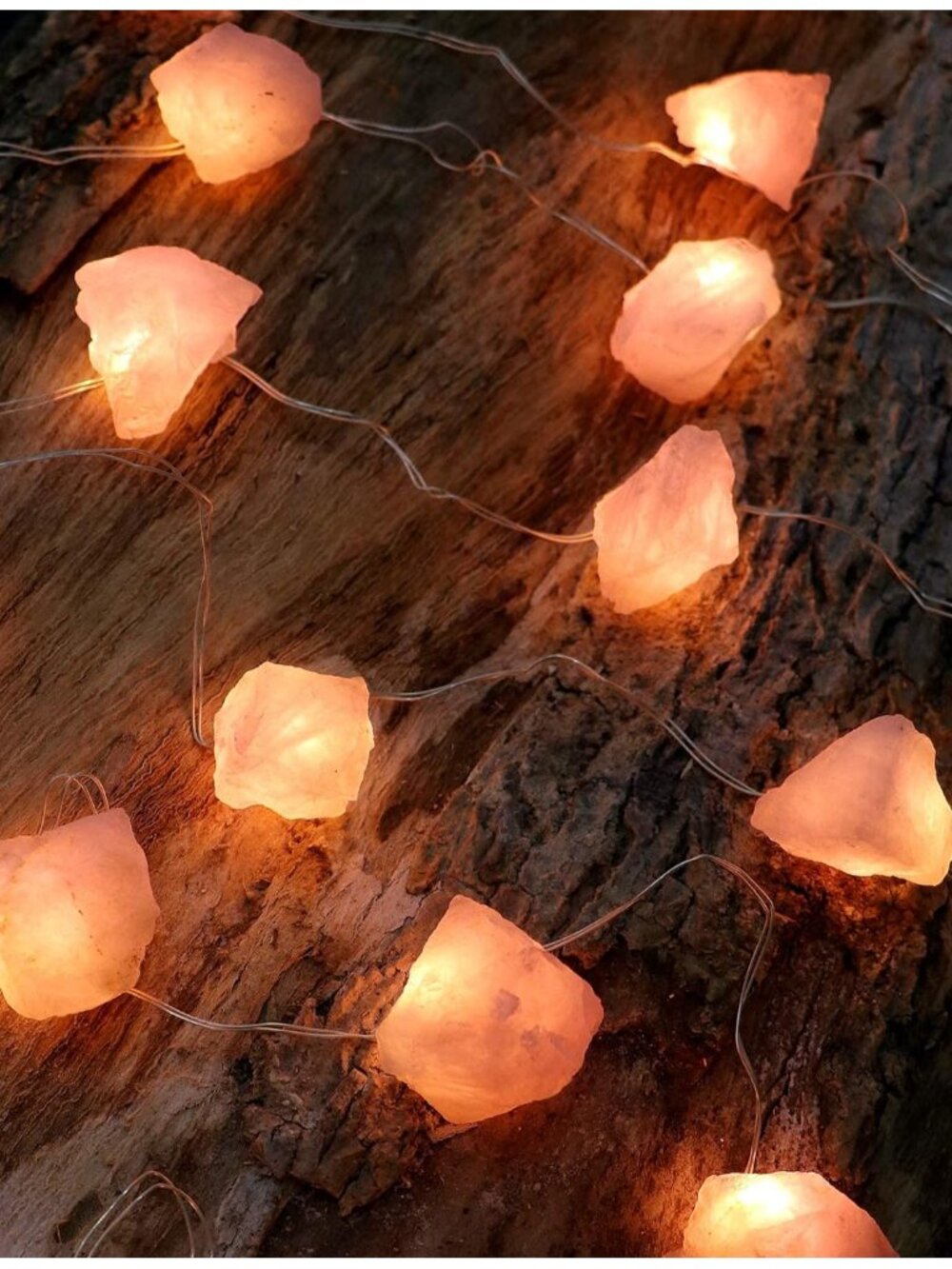 Genuine Rose Quartz Crystal Decorative String Lights Raw Stone Color Changing 8.